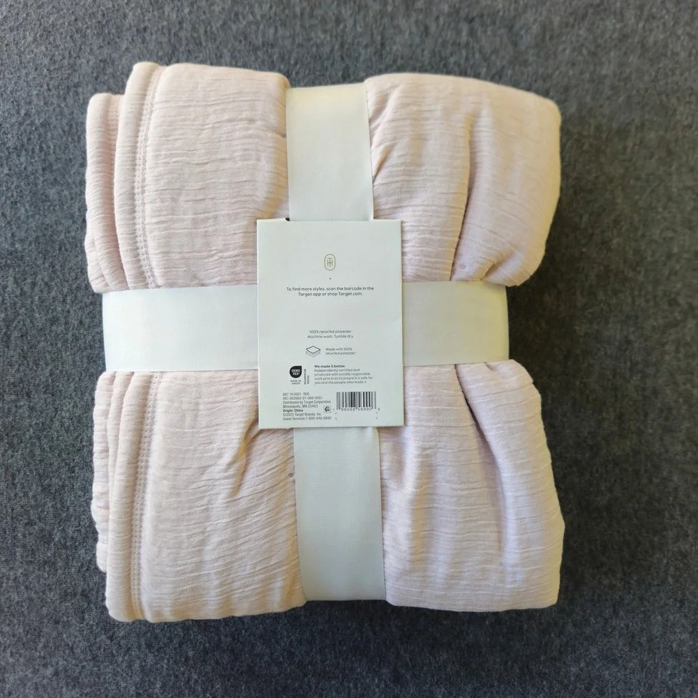 New! Threshold Pink Gauze to Sherpa Reversible Blanket 50x60 Baby Shower Bridal